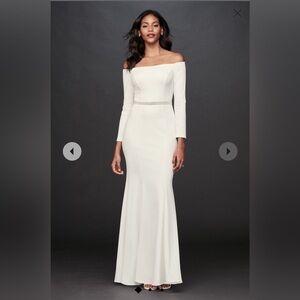 DB Studio Long Sleeve Stretch Crepe Off-The-Shoulder Sheath